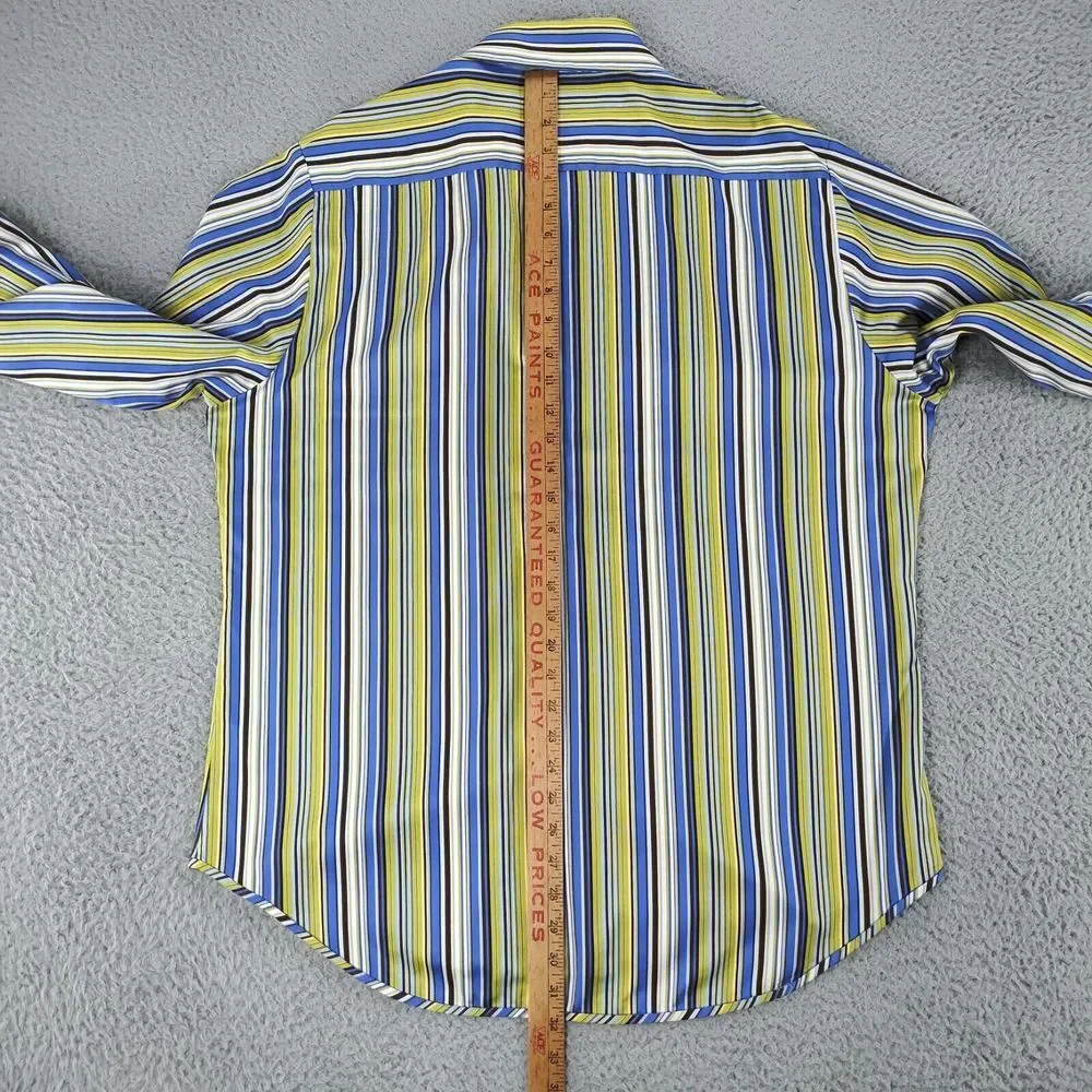Robert Graham Shirt Mens XL Green Striped Classic Fit Flip Cuff Button Down
